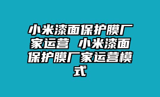 小米漆面保護膜廠家運營 小米漆面保護膜廠家運營模式